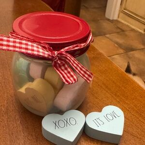 Rae Dunn Red Lid Jar with Heart Accents